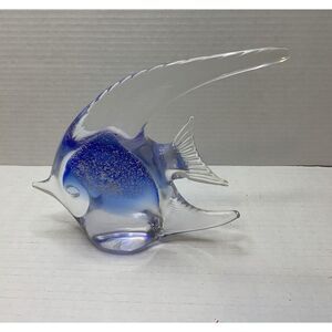 Blue Glass Angel Fish Murano Style Blue & White Fish‎ / Vintage